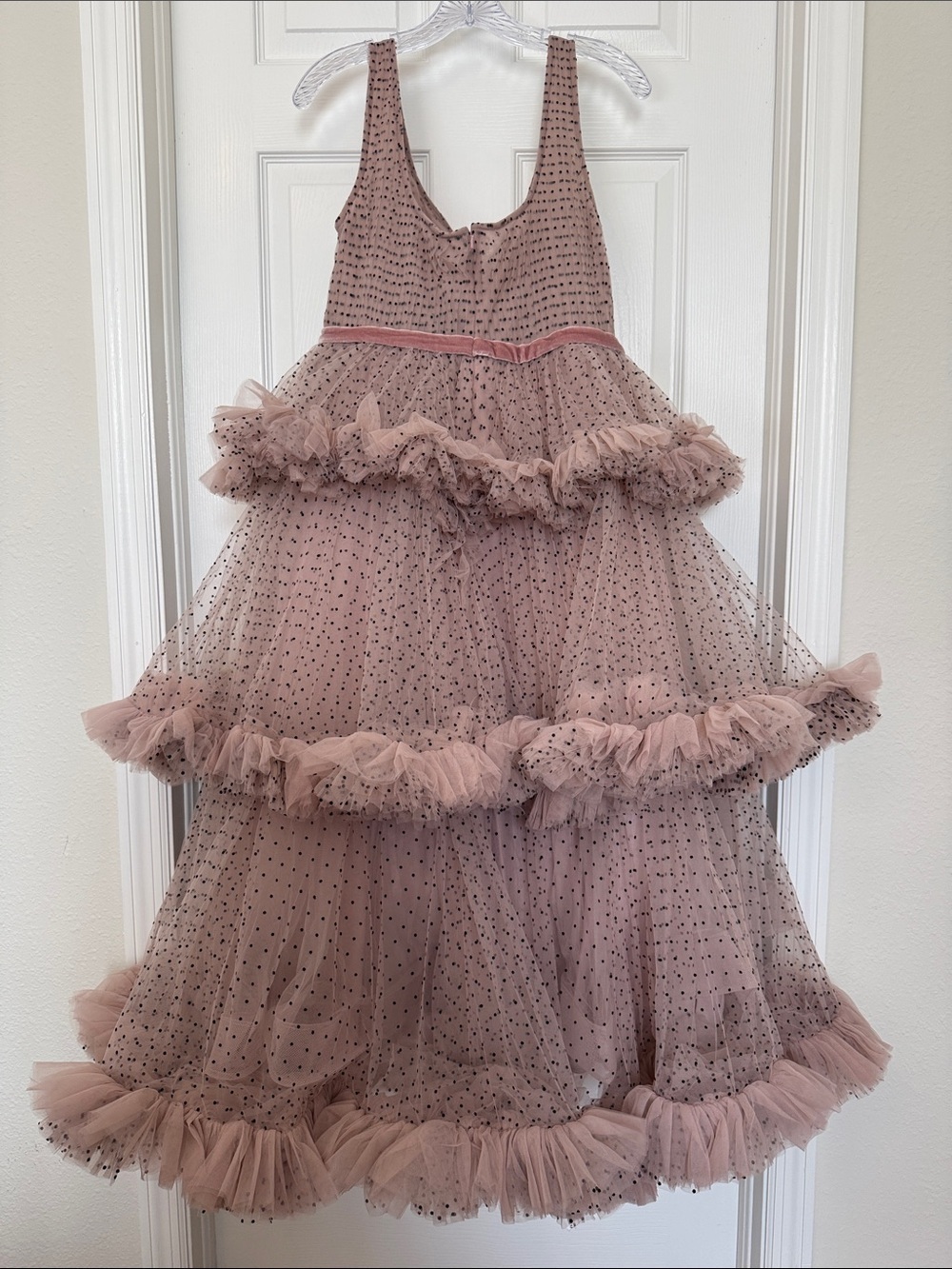 Mac Duggal 20776 Pink Sleeveless Dot Net Ruffle Dress Size 10 NWT - Picture 9 of 14